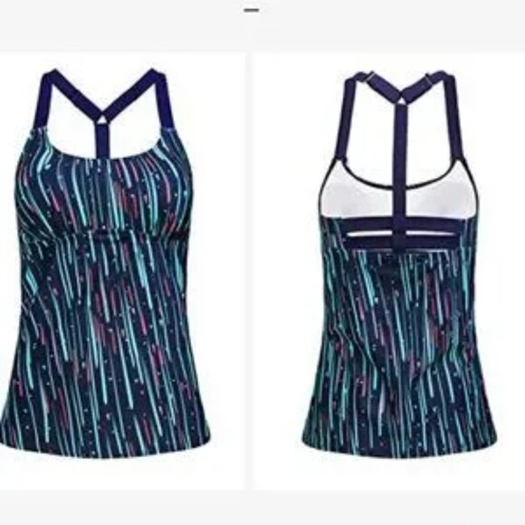 NAVY & PINK RACERBACK TANKINI SWIM TOP SIZE MEDIUM NWOT - Picture 4 of 7